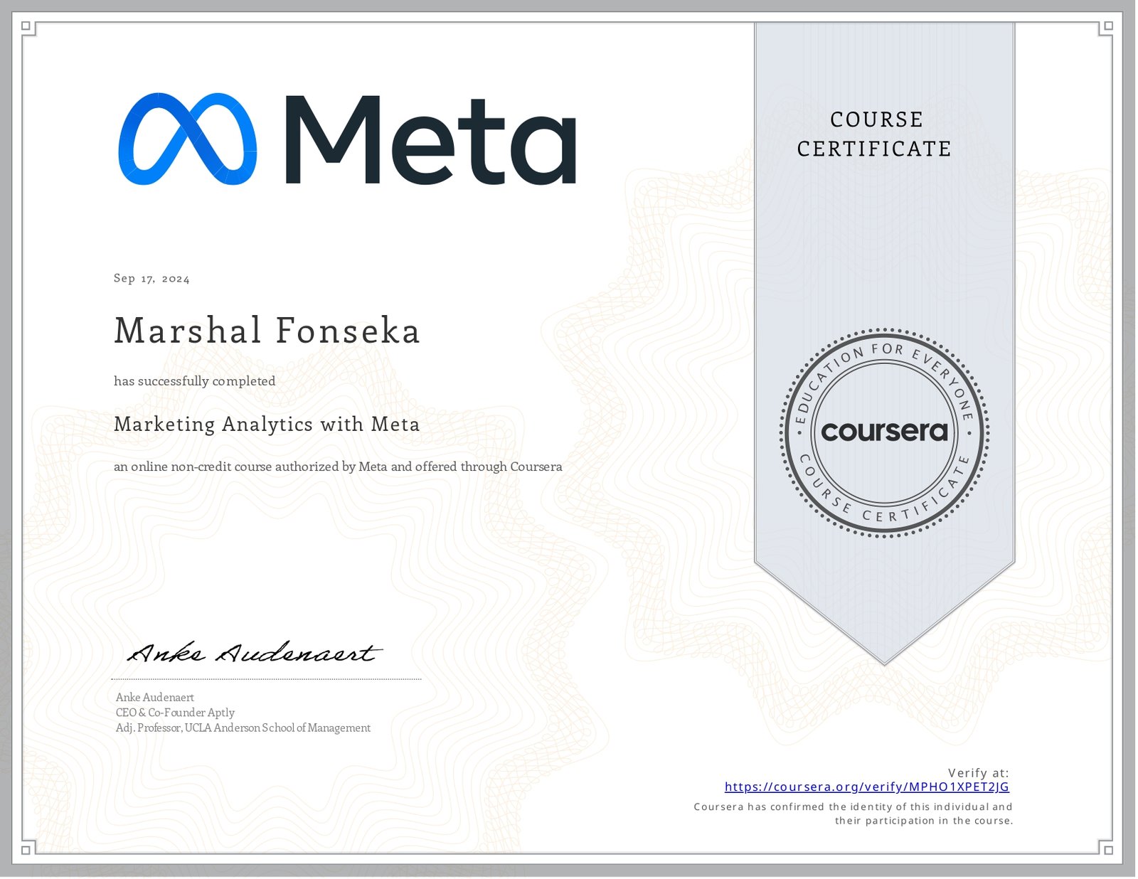 Meta — Marketing Analytics Professional Certificate Marshal Fonseka